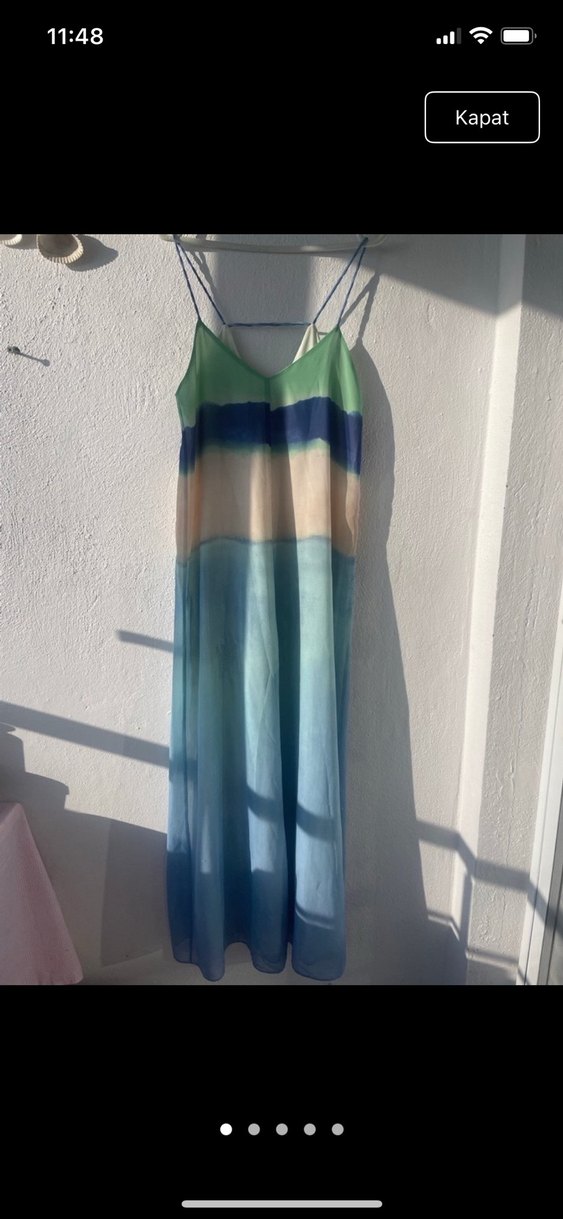 Mavi Bohem Uzun Askılı Elbise - Görsel 4