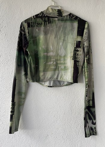 Yeşil Baskılı Transparan Uzun Kollu Bluz - Görsel 3