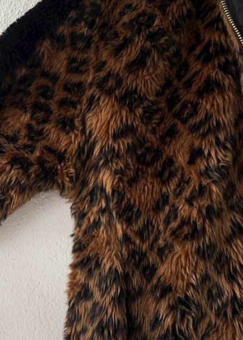 Kahverengi Leopar Desenli Kapüşonlu Kadın Ceket - Görsel 5