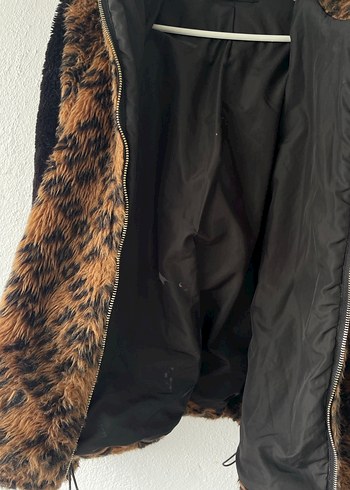 Kahverengi Leopar Desenli Kapüşonlu Kadın Ceket - Görsel 4