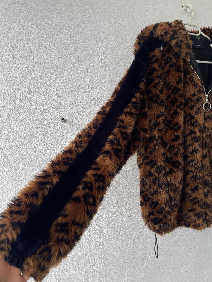 Kahverengi Leopar Desenli Kapüşonlu Kadın Ceket - Görsel 2