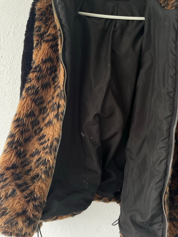 Kahverengi Leopar Desenli Kapüşonlu Kadın Ceket - Görsel 4