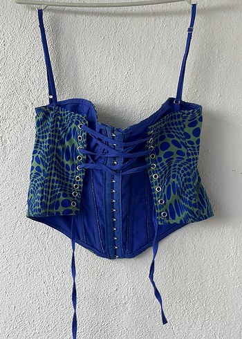 Mavi Bağlama Desenli Mini Straplez Büstiyer - Görsel 3