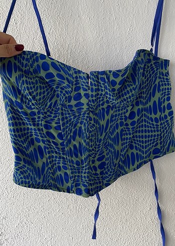 Mavi Bağlama Desenli Mini Straplez Büstiyer - Görsel 5