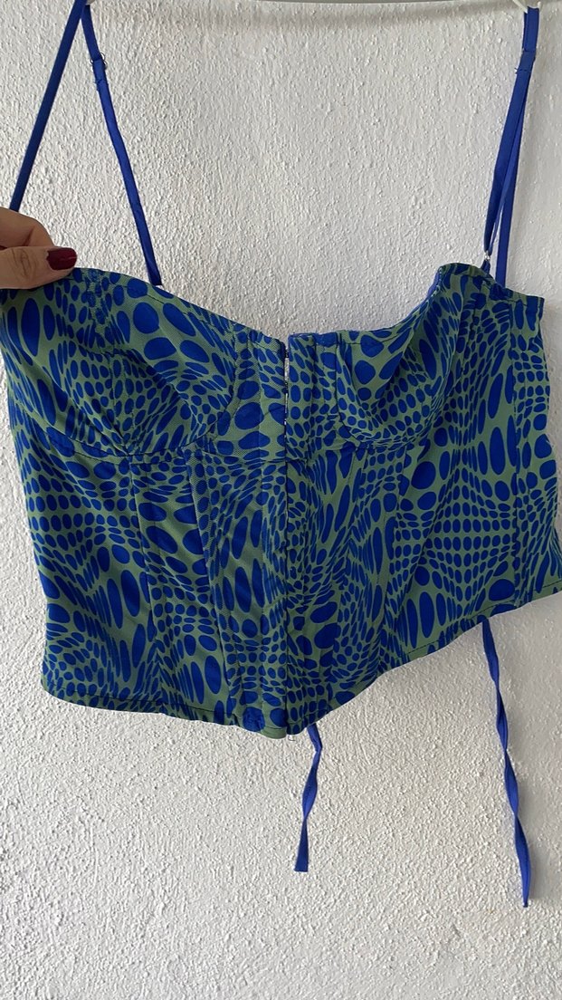 Mavi Bağlama Desenli Mini Straplez Büstiyer - Görsel 5