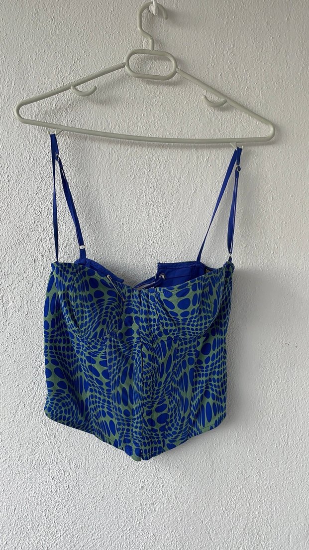 Mavi Bağlama Desenli Mini Straplez Büstiyer - Görsel 2