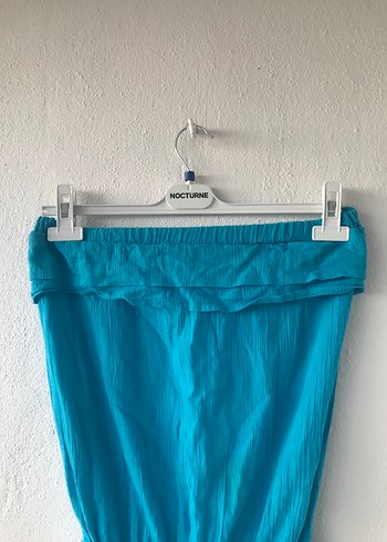 Kadın Turkuaz Kemerli Mini Keten Tulum - Görsel 2