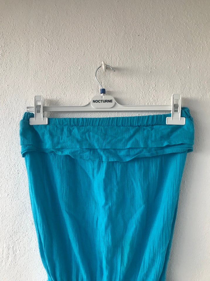 Kadın Turkuaz Kemerli Mini Keten Tulum - Görsel 2