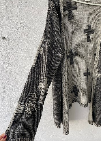 Gri Örgü Kadın Hırka Midi Boy - Görsel 2