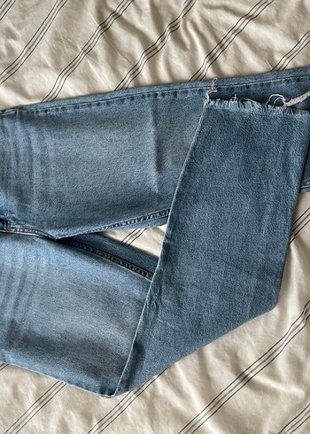 40 Beden Kadın Gri Mavi Midi Boy Düğmeli Bol Kesim Kot