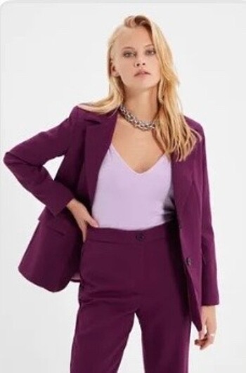Mürdüm düğmeli blazer ceket