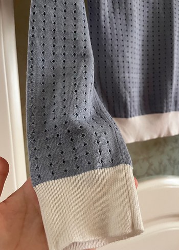 Mango Mavi Beyaz Garnili Kadın Triko Kazak