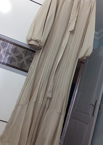 Diğer Nakışlı Vintage Bej Uzun Kadın Elbisesi