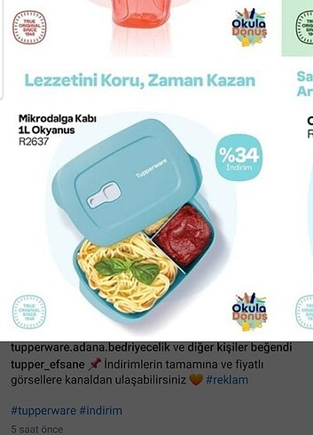 Tupperware bölmeli mikro kap 1 lt