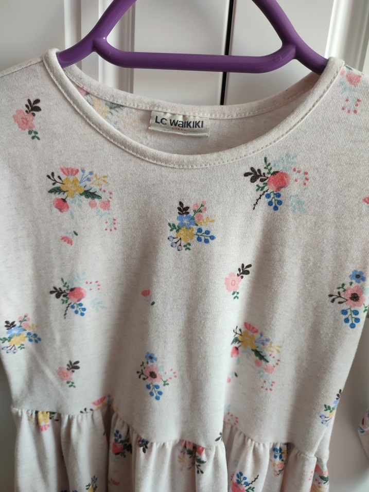 Kız Çocuk Uzun Kollu Pamuklu Çiçekli Elbise - Görsel 2