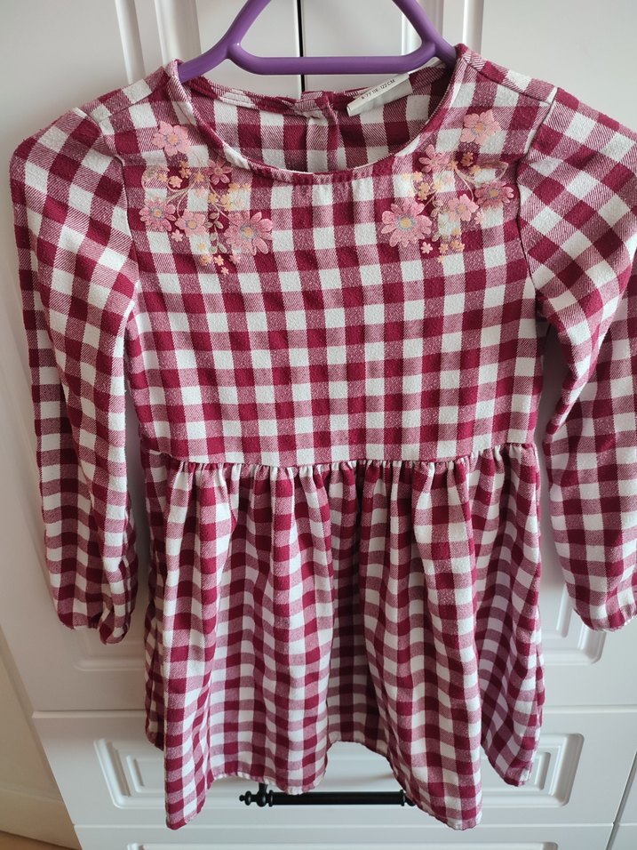 Bordo Uzun Kollu Nakışlı Kız Elbisesi - Görsel 2