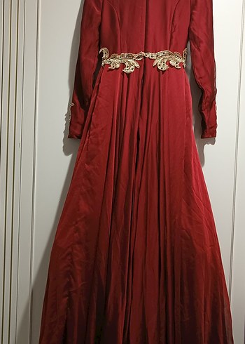 Bordo İşlemeli Uzun Kollu Abiye Elbise 1 kere giyildi - Görsel 2