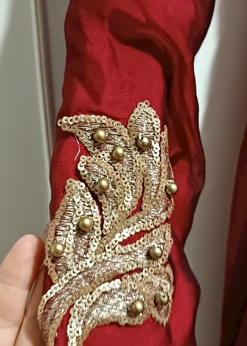 Bordo İşlemeli Uzun Kollu Abiye Elbise 1 kere giyildi - Görsel 6