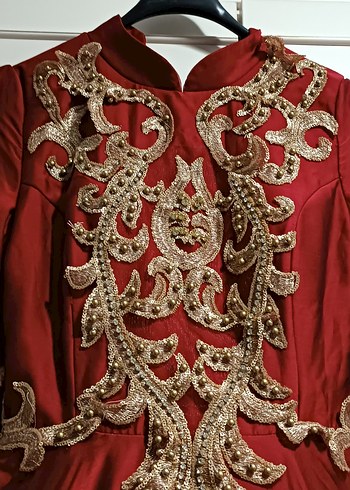 Bordo İşlemeli Uzun Kollu Abiye Elbise 1 kere giyildi - Görsel 7