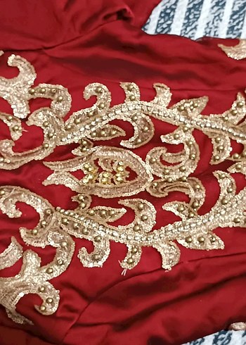 Bordo İşlemeli Uzun Kollu Abiye Elbise 1 kere giyildi - Görsel 5