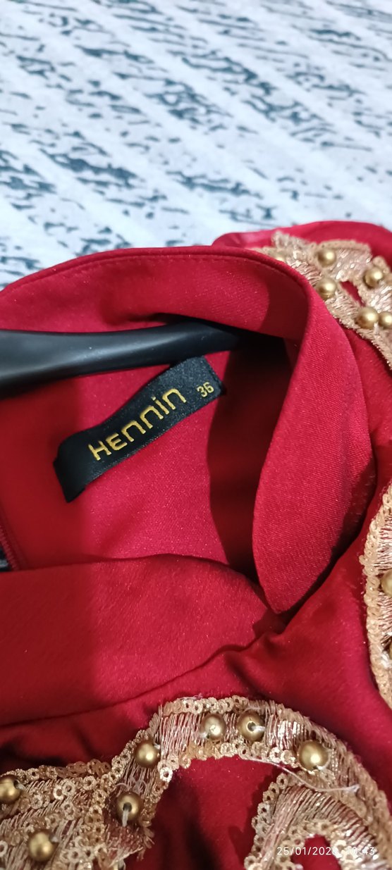 Bordo İşlemeli Uzun Kollu Abiye Elbise 1 kere giyildi - Görsel 4