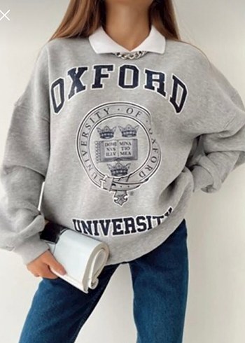 Gri Oxford Baskılı Kadın Sweatshirt