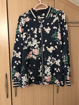 H&M H&M Saten Bomber Ceket Lacivert Çiçek Desenli