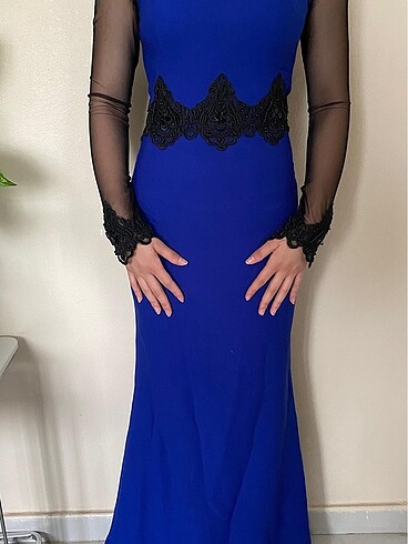Mavi dantelli balık model abiye