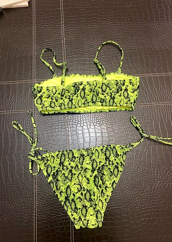 Penti Sarı Yılan Desenli Dantelli Mini Bikini