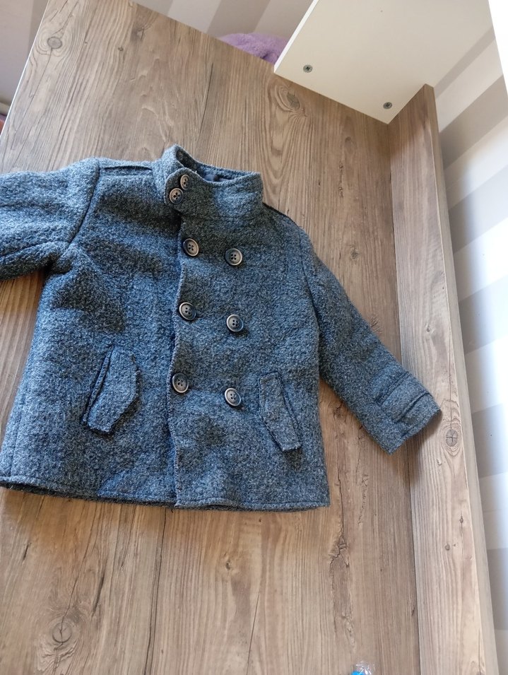 Düğmeli Gri Erkek Çocuk Yün Kaban - Görsel 4