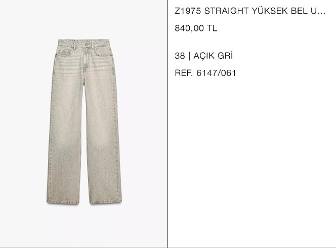 Zara açık gri jean
