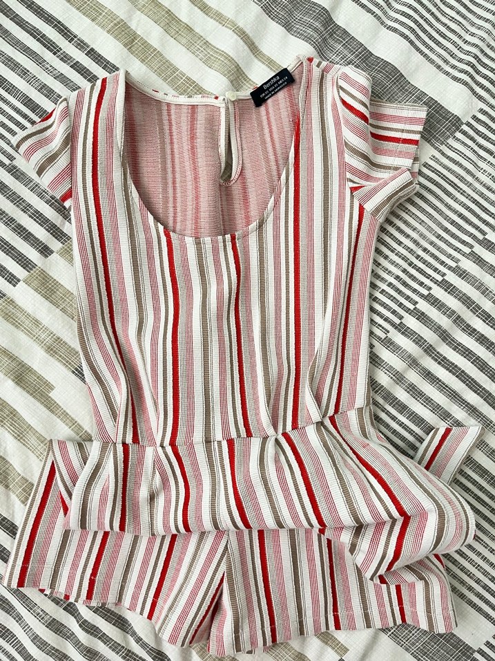 Bershka Çizgili Kısa Kollu Midi Tulum - Görsel 3