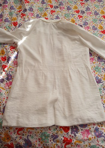 Düğmeli Beyaz Pamuklu Ceket - Görsel 5