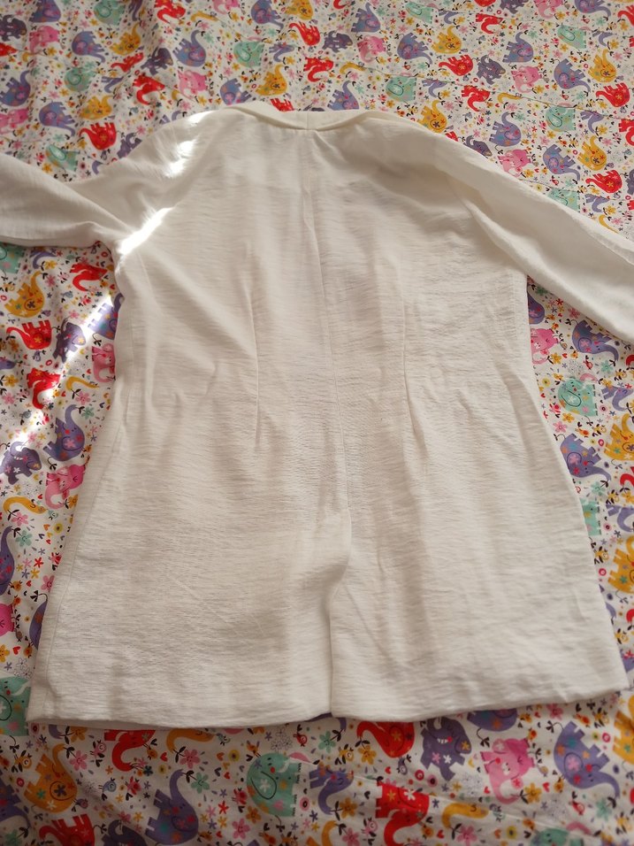 Düğmeli Beyaz Pamuklu Ceket - Görsel 5