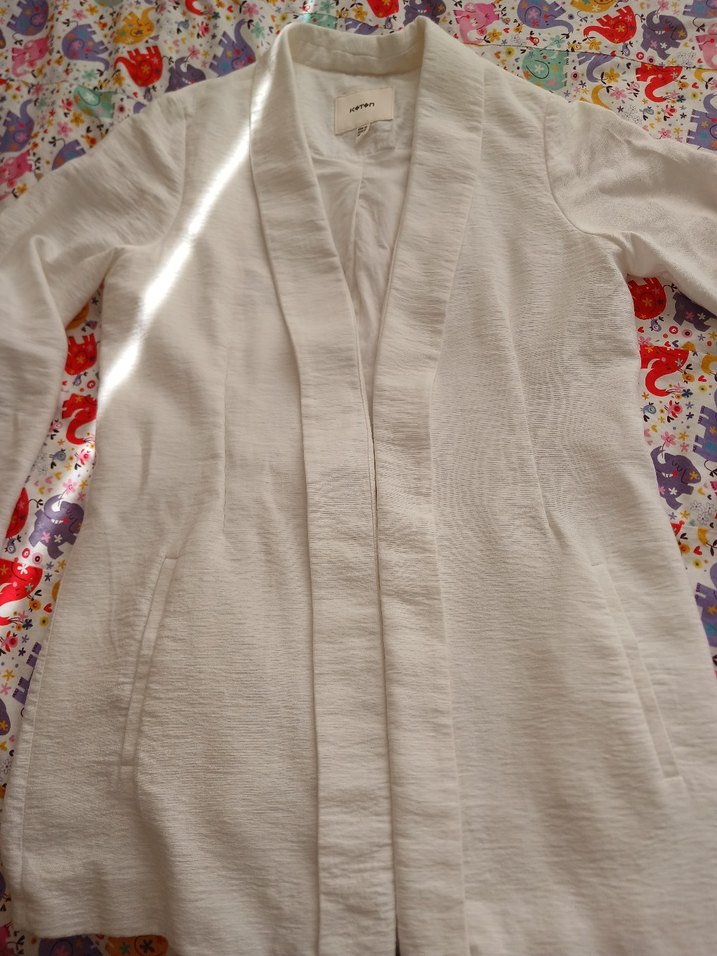 Düğmeli Beyaz Pamuklu Ceket - Görsel 2