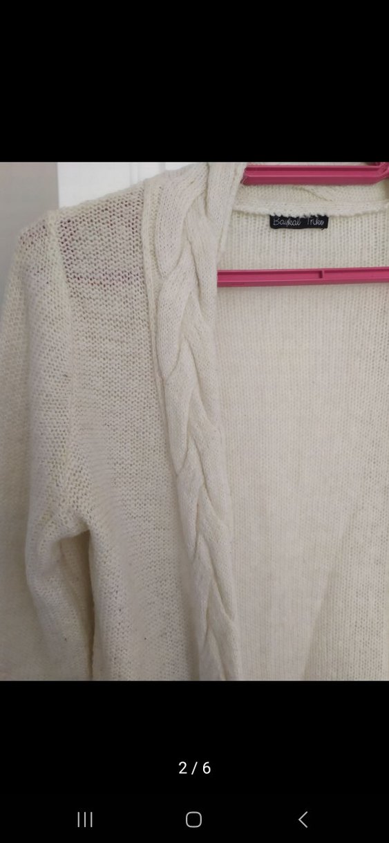 Beyaz Kadın Bohem Örgü Hırka - Görsel 2