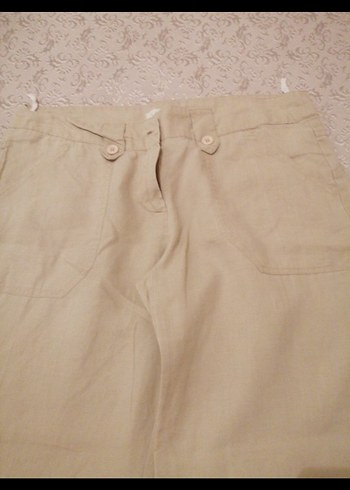 Bej Kadın Keten Midi Pantolon - Görsel 2