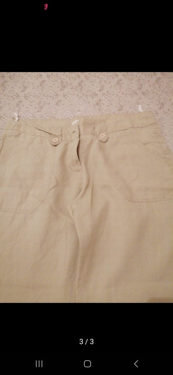 Bej Kadın Keten Midi Pantolon - Görsel 2