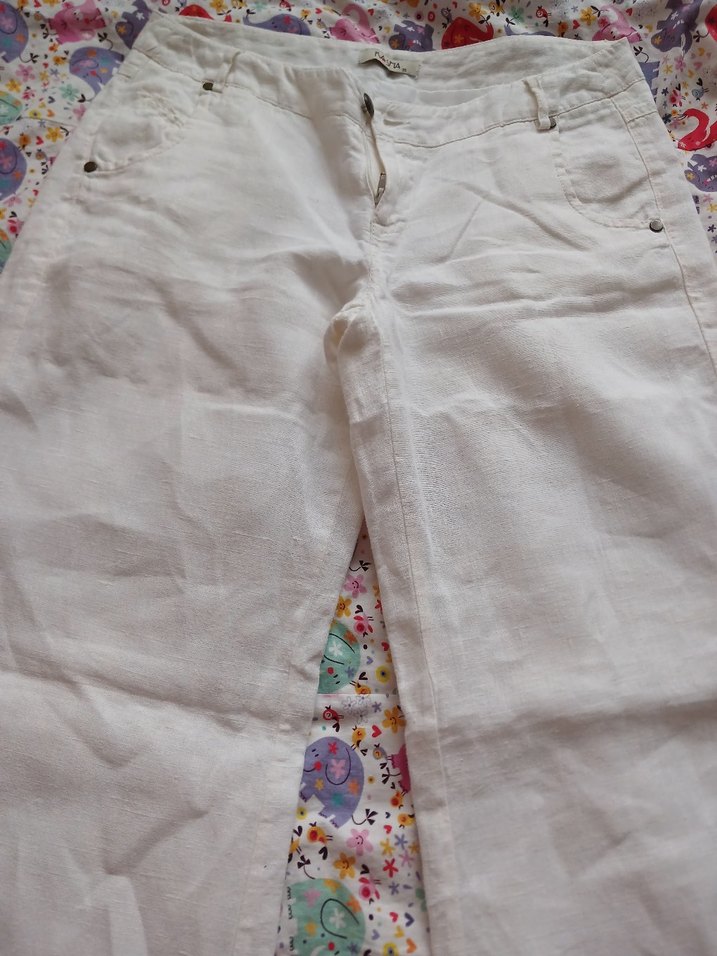 Düğmeli Bol Kesim Beyaz Kadın Kumaş Pantolon - Görsel 2