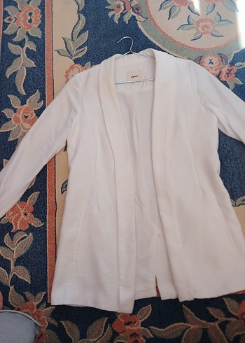 Beyaz Uzun Keten Kadın Blazer Ceket - Görsel 2