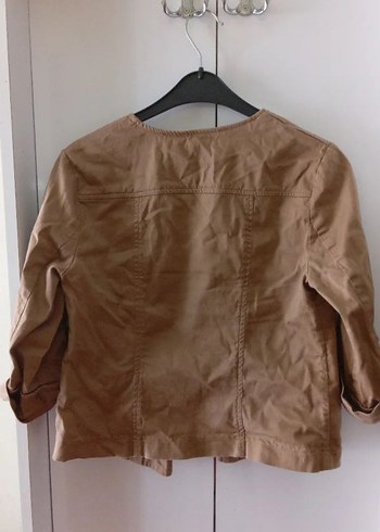 Bej Kadın Düğmeli Keten Ceket - Görsel 3