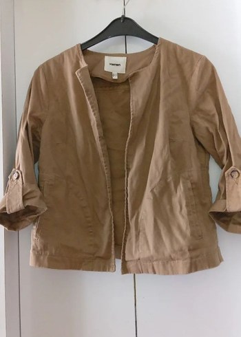 Bej Kadın Düğmeli Keten Ceket - Görsel 2