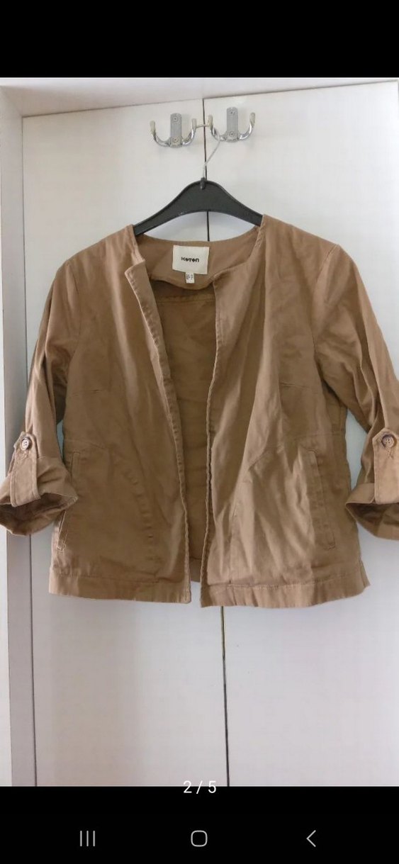 Bej Kadın Düğmeli Keten Ceket - Görsel 2