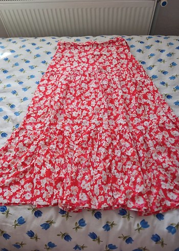 Kadın Kırmızı Fırfırlı Uzun Etek - Görsel 2