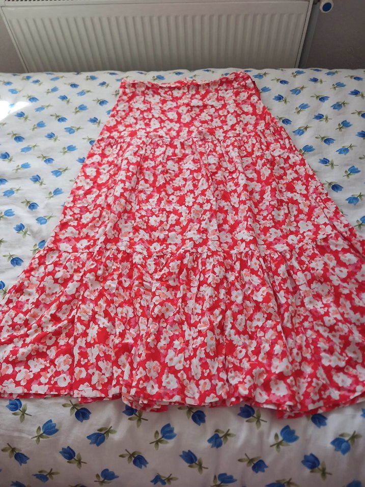 Kadın Kırmızı Fırfırlı Uzun Etek - Görsel 2