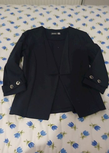 Düğmeli Lacivert Kadın Mini Blazer - Görsel 3