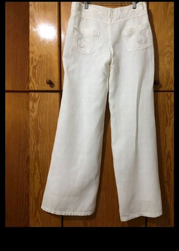 Kadın Beyaz Keten Bol Kesim Pantolon - Görsel 6