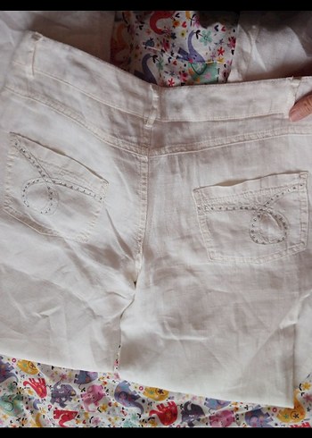 Kadın Beyaz Keten Bol Kesim Pantolon - Görsel 2