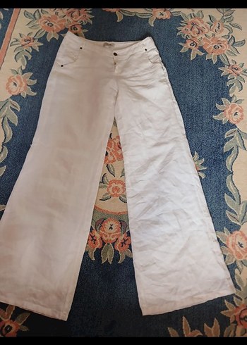 Kadın Beyaz Keten Bol Kesim Pantolon - Görsel 5