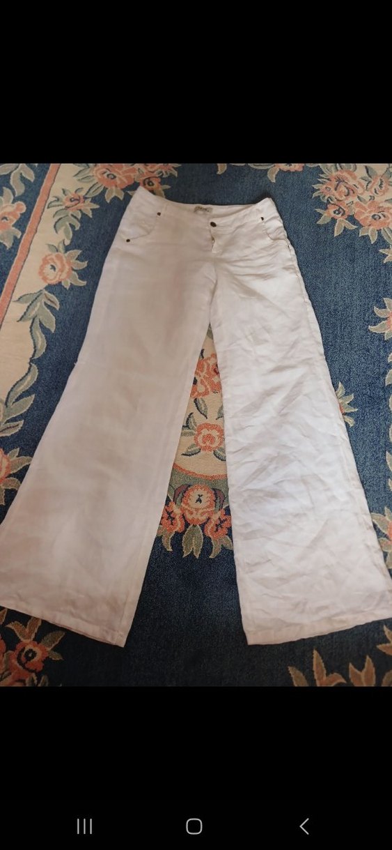 Kadın Beyaz Keten Bol Kesim Pantolon - Görsel 4